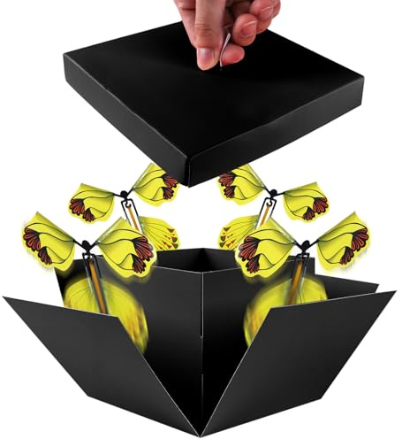 Überraschungsbox mit fliegenden Schmetterlingen - Pop Up Explosion Geschenkbox für Geburtstag, Hochzeit, Partydeko - Surprise Box für Freunde & Familie (Schwarz)