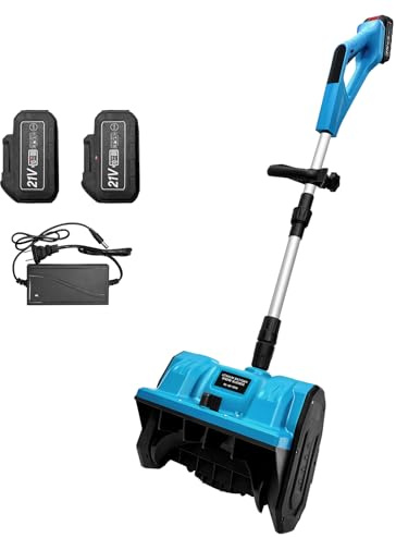 SOCROTO Kabellose Schneeschaufel Elektrische Schneefräse 20V 12 Zoll Verstellbarer Hilfsgriff Richtplatte Schneewerfer mit Zwei 4-Ah Batterien, Batterieladegerät, Handschuhe und Brille