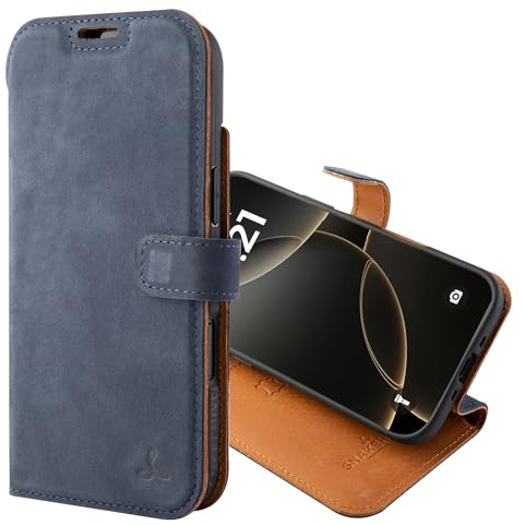 Snakehive Leather Wallet Case for iPhone 17 Air (Navy) | Genuine Leather Flip Cover with Card Slots & Stand