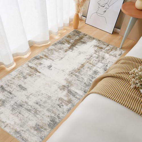 Famibay Teppich Schlafzimmer Beige Braun 60x120cm Waschbar Küche Läufer Teppich Wohnzimmer Kurzflor Bettvorleger Weich Modern Wohnzimmerteppich rutschfest für Küche Flur Eingang Haustür