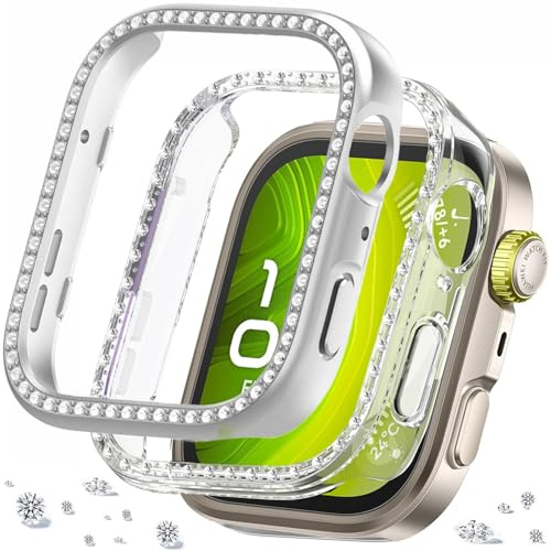 DEALELE [2-pack] klockfodral kompatibelt med Huawei Watch FIT 4 Pro, glitter strass diamant PC skyddande hölje hölje ersättning klockor skyddskåpa tillbehör för män kvinnor (silver + transparent)