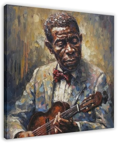 Leinwandposter mit schwarzem Musiker, Wandkunst, Dekordruck, Gemälde für Wohnzimmer, Schlafzimmer, Dekoration, 70 x 70 cm