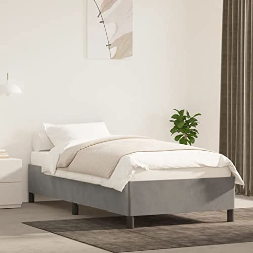 Runheo Bettgestell ohne Matratze Hellgrau 80x200 cm Samt, Einzelbett Rahmen mit Sperrholzlatten, Robustes Schlafzimmer Möbel für erholsamen Schlaf