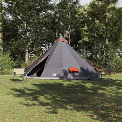 Familien-Tipi-Zelt, Grau/Orange, 560x560x300 cm, Wasserdichtes Campingzelt für 6 Personen, Robustes Outdoor-Tipi mit Tragetasche, Flammenhemmend