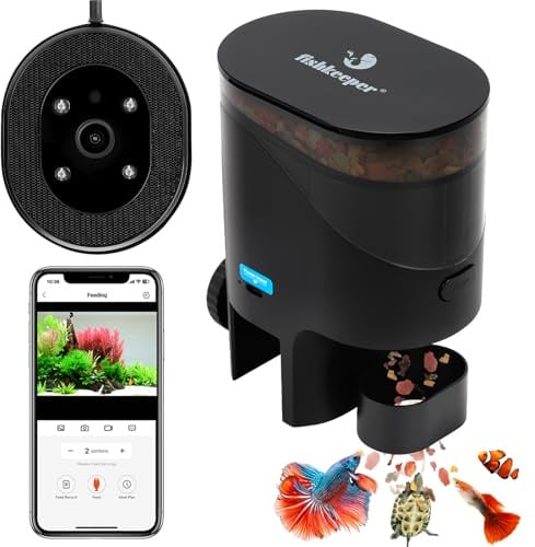 fishkeeper WiFi Automatischer Futterautomat Aquarium mit HD Kamera und APP | App-Steuern Programmierbar Fischfutter Automat mit Timer, 230ml Futterspender für Flocken, Schildkröten, Wlan (2,4/5 GHz)