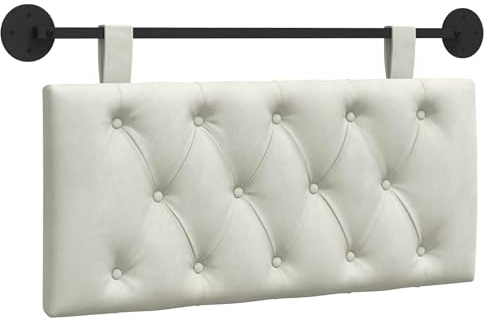 vidaXL Hängendes Kopfteil Creme Samt, Schlafzimmer, modernes Wand-Kopfteil, rechteckig mit Samtbezug, gesteppt, Holzwerkstoff, platzsparende Dekoration
