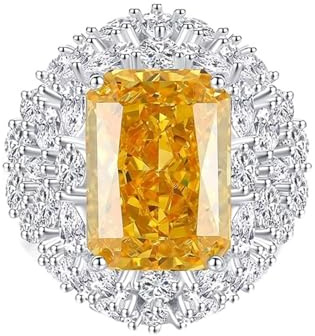 Damen Ring, Ringe für Damen mittelfinger 8,5 Ct Citrin und Moissanit 14K Weißgold Größe 62 (19.7)