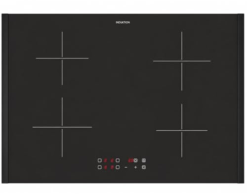 Oranier Induktionskochfeld 80 cm Glaskeramik Matt mit 2 Seitenleisten schwarz - Kochfeld Induktion autark mit Topfgrößenerkennung, Touch Control, Booster, 4 Kochzonen & roter LED Anzeige