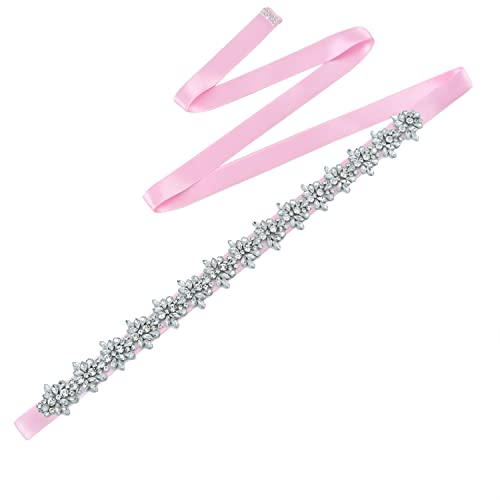 ULAPAN - Fascia da sposa sottile con strass per il matrimonio, cintura con diamanti, Colore: rosa., Taglia unica