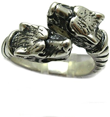 Sterling silber 925 Ring zwei Wölfe R001735