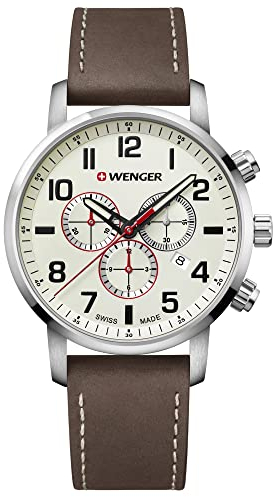 Wenger Unisex Erwachsene Chronograph Quarz Uhr mit Leder Armband 01.1543.105