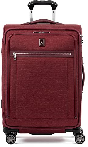 Travelpro Platinum Elite Softside Expandable Checked Suitcase, 8 Wheel Spinner Suitcase, TSA Lock, Men and Women, Bordeaux Red, Checked Medium 72x47x30 cm