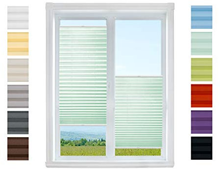 Plissee Rollo NACH MAß zum Anschrauben | TOP QUALITÄT Pearl Stoffkollektion | Halterungen zum Schrauben | Faltrollo Jalousie, Sichtschutz, Sonnenschutz Fenster (Mint, B: 81-90cm, H: 91-110cm)