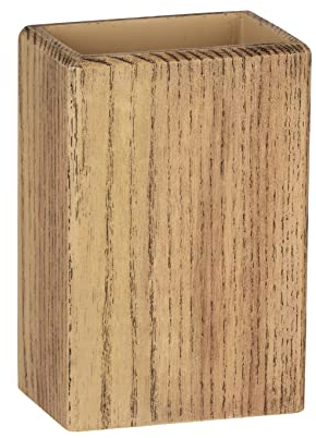 WENKO Zahnputzbecher Mod. Marla in natürlicher Holzoptik für Zahnbürsten und Pflegeutensilien aus langlebigem Polyresin Maße 7,5 x 11 x 5 cm Farbe Braun