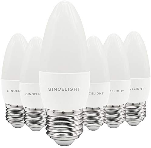 SINCELIGHT LED-Glühbirnein Kerzenform mit E27-Sockel,RA≈92, 5W(500Lumen)≈50W Halogen, Kaltweiß (6500K), Nicht Dimmbar, 6er-Pack