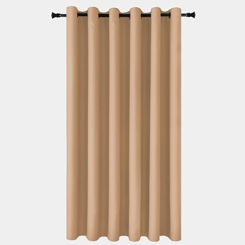 Yorkshire Bedding Blackout Curtain Ring Top 66 x 84 Inch Thermal Insulated Readymade Beige Door Curtains, 1 Panel + 1 Tieback