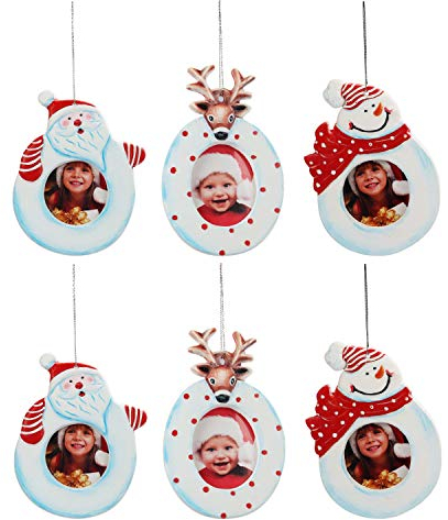 Portafoto Natale Addobbi Natalizi (Set da 6) - Dimensioni Cornici Natalizie 6,6 x 5,6 cm, 3 Disegni - Cornice Natalizia per Foto in Gesso con Filo per Decorazioni Albero di Natale Decorazioni Casa