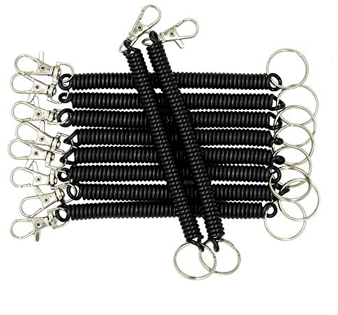 StayMax 10 Stück einziehbare Schlüsselanhänger-Spiralschnurhalter, schwarz