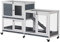 PawHut Kleintierstall Kleintierkäfig Zwergkaninchenstall mit 6 Rädern aufklappbarem Dach abschließbarer Tür Tannenholz Grau+Weiß 147 x 45,5 x 88,5 cm