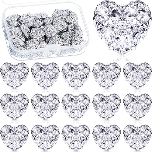 70 Stück Glitzer Herz Förmige Silber Edelsteine, Flach Rückseite, Herz Verzierungen, Kunstharz, Strasssteine zum Basteln, Kristall, Aufklebbar Edelsteine, Einladung Dekoration, 0,47 Zoll