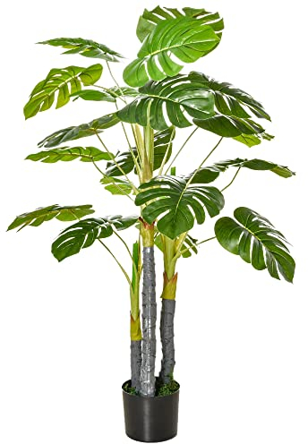 HOMCOM Planta Artificial Monstera en Maceta Altura 120 cm Árbol Tropical Decorativo con 20 Hojas para Hogar Salón Dormitorio Verde