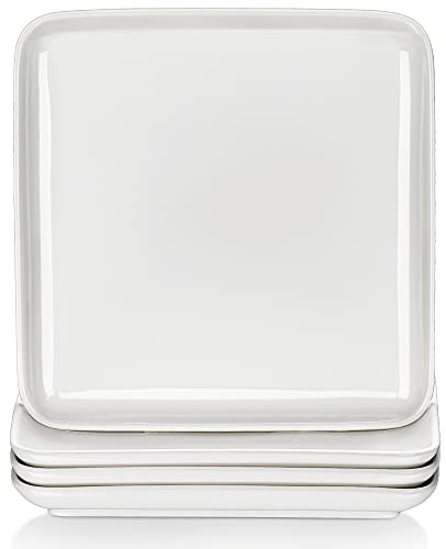 MALACASA,Série Ivy,Assiettes Plates en Porcelaine, Service d'assiettes Plates,Assiette Blanche,4 Pièces Assiettes Plates Carrée, 25.5 cm