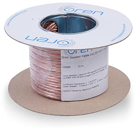 Oren Audio Speaker Cable 2x2.5mm² (2x295 Strand) | Pure Copper | PVC Transparent/Red | Surround Sound System | HI-FI Cable (15)