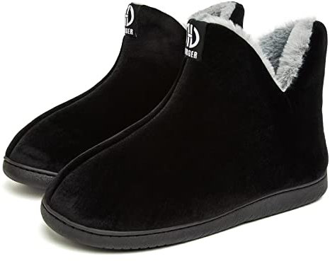 JEBUKTXE Botas Casa Mujer Invierno Pantuflas de Casa Botas Hombre Altas Zapatillas Casa Botines Peluche Forro, Negro 38 39