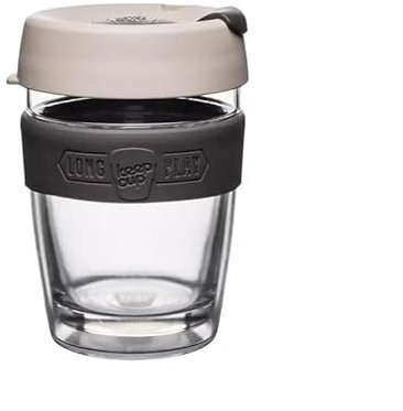 KeepCup Longplay - Reusable Coffee Cup, Double Wall Glass with Removable sleeve and splashproof sipper lid - 12oz/340ml - Milk