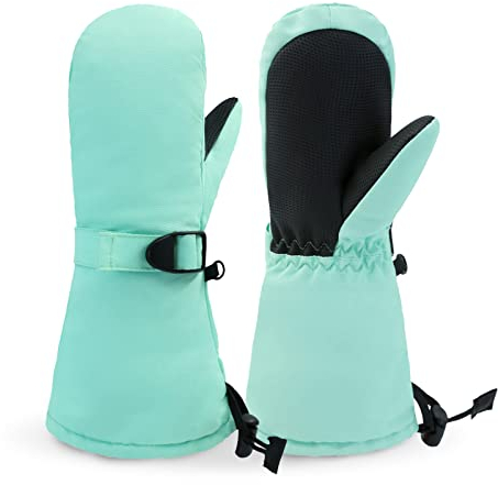SEYUFN Kinderhandschuhe Winter Thermal Warm Jungen Skihandschuhe Mädchen Fleece Wasserdichtes Futter Bebe Verstellbarer Kinder Sport Handschuhe 1-6 Jahre(Mintgrün,2-4 Jahre)