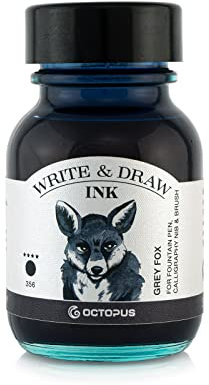 Octopus Write and Draw Ink 356 Grey Fox - wasserfeste Tinte zum Schreiben und Zeichnen - Kalligraphie Tinte, lichtechte Zeichentinte für Füllfederhalter, Glasstift, Pinsel, 50 ml