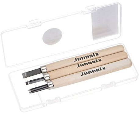 sourcing map 1 Satz 3 Stück Kunsthandwerk Messer Kit 7.3mm/6mm/5mm 50# Kohlenstoffstahl Große Flache Runde Dreieck Klinge Holz Griff Kunst Hobby DIY Gravur Handwerkzeuge