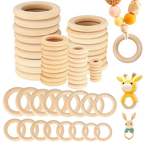 80 Stück natürliche Holzreifen, Holz Makramee Ringe, Unbehandelter Holzring Basteln, Ring Holz DIY Basteln, für DIY Makramee Armband Anhänger Hängende Dekoration Ringe(2/2.5/3/3,5/4/4,5/5/5,5 cm)