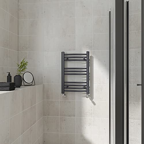Warmehaus Curved Heated Towel Rail Anthracite Radiator 600x400mm | Contemporary Bathroom Ladder Style Radiator, Central Heating, Wall Mounted Towel Warmer, Durable Grey Finish