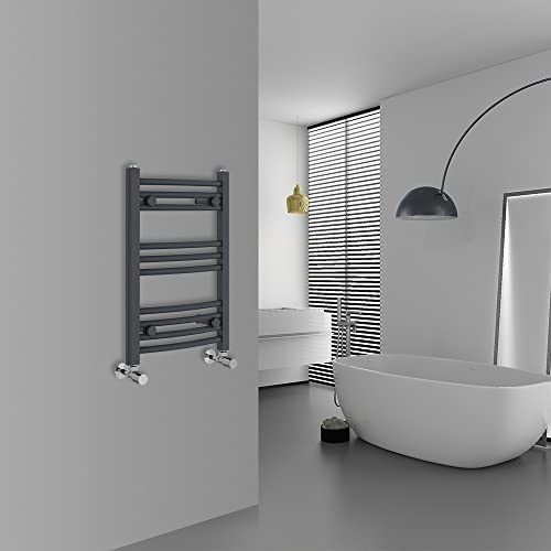 WarmeHaus Handtuchheizkörper für Badezimmer, 600 x 400 mm, gebogen, für Badezimmer, Küche, Anthrazit