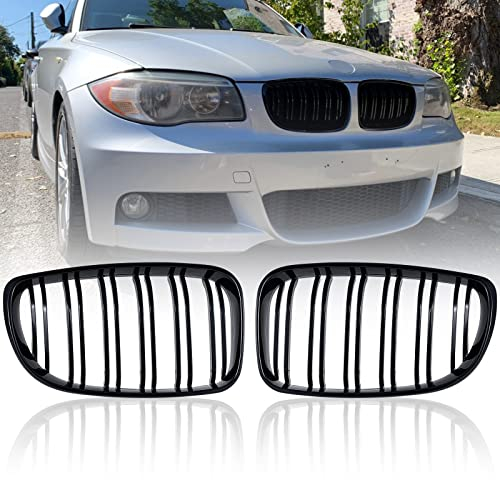 TOPTHAN E81 E82 E87 E88 Kühlergrill für BMW 1er 2008-2011 - Schwarz Glanz Doppelsteg Sport Nieren