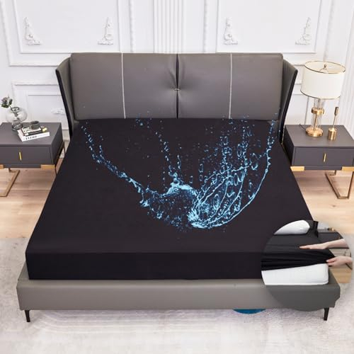 Arcona Matratzenschoner 180x200, Spannbettlaken Stil Wasserdichter Matratzenschoner 180 x 200, wasserdicht und Atmungsaktive Matratzenbezug, Nässeschutz Waschbar Bettlaken Schwarz