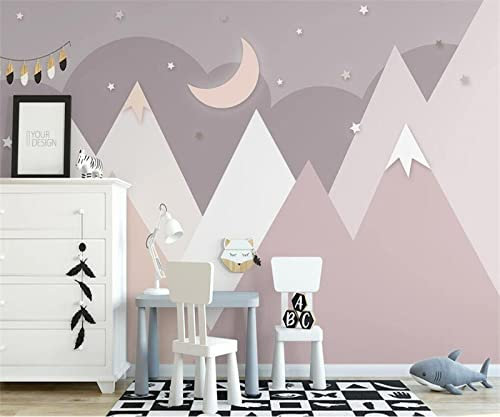 TANYANG Benutzerdefinierte 3D-Cartoon-Tapete Nordic Minimalist Rosa Mountain Peak Kinderzimmer Sternen Kind Hintergrund Wand 3D Tapete 430Cm(W)×300Cm(H)