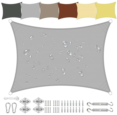 Sichtschutz Sonnensegel Wasserdicht Rechteckig 4x5m aus PES-Polyester 95% UV-Schutz Witterungsbeständig Reißfest in Vielen Größen und Farben mit Befestigungsset für Terrasse Garten Balkon-Hellgrau