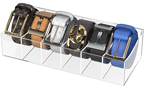 KDSKSC Gürtel-Organizer, Acryl-Gürtel-Aufbewahrungs-Halter für Schrank und Schublade, 6 Fächer, Gürtel-Behälter, transparente Vitrine für Krawatte und Fliege
