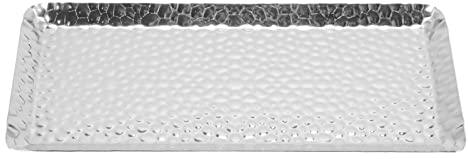 Bandeja Rectangular para Servir, Bandeja De Comida De Acero Inoxidable, Bandeja para Platos Comerciales, Apta para Lavavajillas para Café, Tazas De Agua, Fruta, para Restaurante En Casa(Silver)