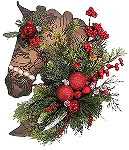 Duiaynke Weihnachtskränze mit Pferdekopf, rote Kugeln, grüne Blätter, Kranz, Tür, hängende Dekoration, Urlaub, Feier, Heimdekoration