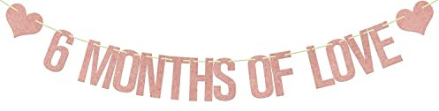 Banner mit Aufschrift 6 Months of Love – Half Way to One, Happy Half Birthday Dekorationen – 1/2 Geburtstag Babyparty Party Supplies – Roségold Glitzer