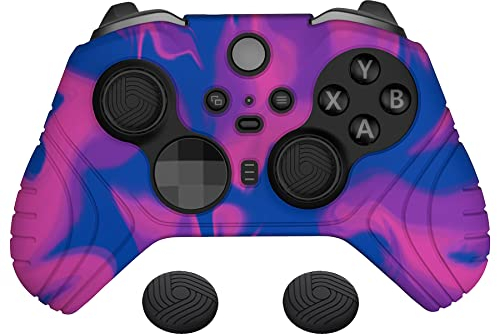 PlayVital Funda de Silicona para Xbox Elite Serie 2 Mando Protectora Funda de Goma Case Cover Ergonómico con 2 Tapas de Joysitck para Xbox Elite Serie 2 Core(Edición Samurai-Rosa & Morado & Azul)