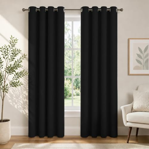 Ystyle Verdunkelungsvorhänge mit Ösen 100% 2er Set, 140×300 cm, Schwarz | Blackout Curtain Leinenoptik, Thermovorhang Gegen Kälte Und Hitze, Gardinen Blickdicht für Schlafzimmer Wohnzimmer
