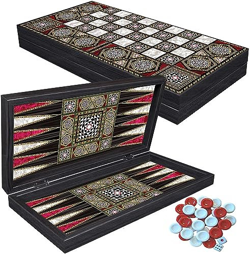 PrimoLiving Deluxe Set Backgammon en Bois Palamedes - 28,5 x 28 cm - échiquier Inclus