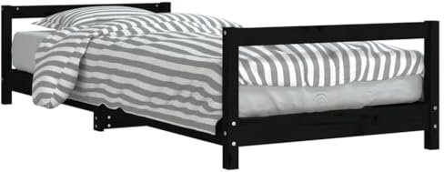 vidaXL Kinderbett, Kinder Bettgestell mit robusten Latten, Hausbett für Kleinkinder ab 4 Jahren, Einzelbett Kinder Jugendbett Holzbett, Schwarz 90x200 cm Massivholz Kiefer