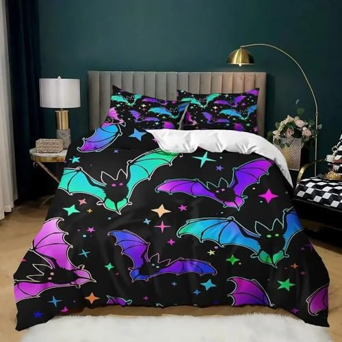 TaRvit Bettwäsche 140x200 Fledermaus Bettwäsche 140x200 Winter 2er Set für Kinder, Mikrofaser Bettwäsche Set und 1 Kissenbezug 80x80, Weiche Atmungsaktive Bettwäsche-Sets mit Reißverschluss