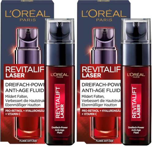 L'Oréal Paris Serum, Revitalift Laser X3, Anti-Aging Gesichtspflege mit 3-fach Wirkung, Mit Hyaluronsäure, 30 ml (Packung mit 2)