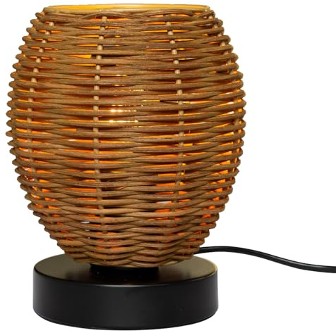 Osasy Rattan Shade Table Lamp with E27 Socket, Black/Brown, Small Boho Desk Light Bedside Lamps for Bedroom, Guest Room